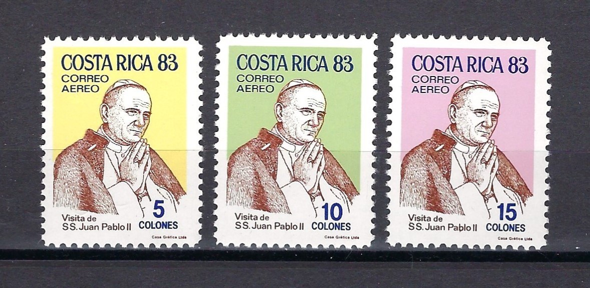 COSTA RICA #C904-06 MINT, NH - POPE JOHN PAUL'S VISIT