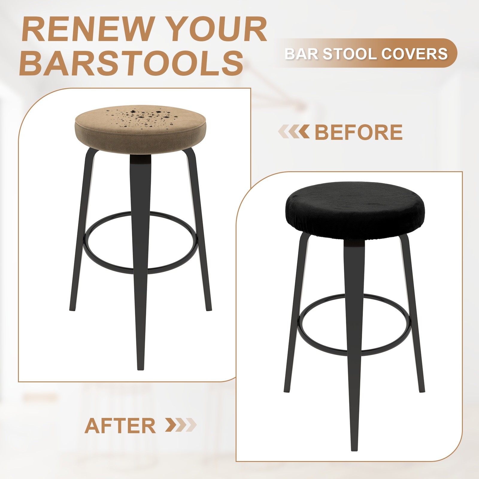 2 Pcs Bar Stool Covers, 14-18" Round Stool Covers with Elastic Band, Black