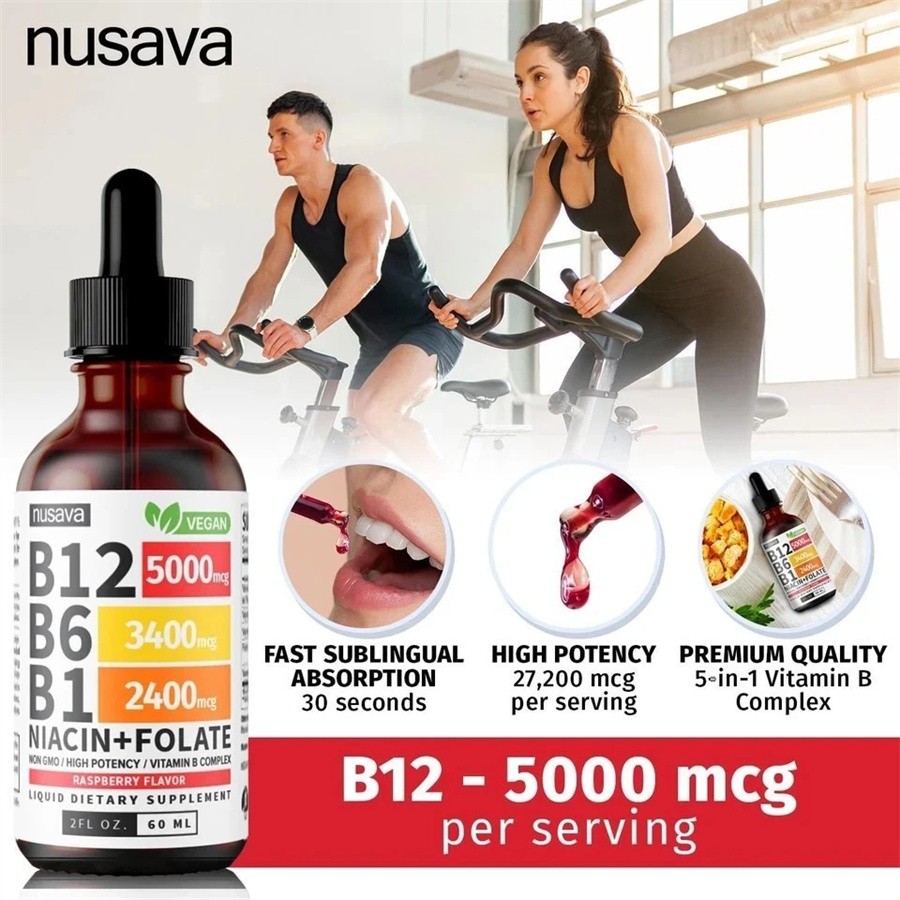 Vitamin B12 Liquid Supplement Dropswith B6, B1, Niacin & Folate -Edible Support