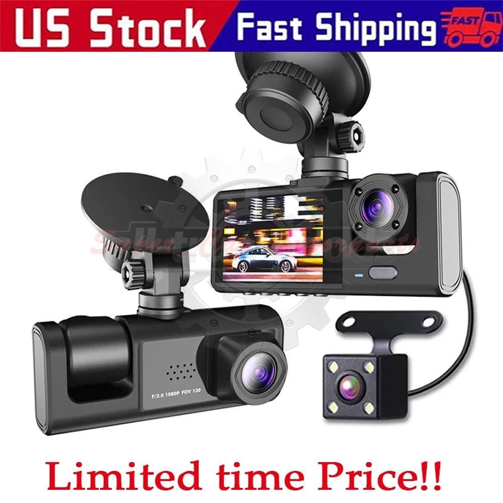 Car Dual Lens Dash Cam HD 1080P Front/Rear/Inside Video Recorder Camera G-Sensor