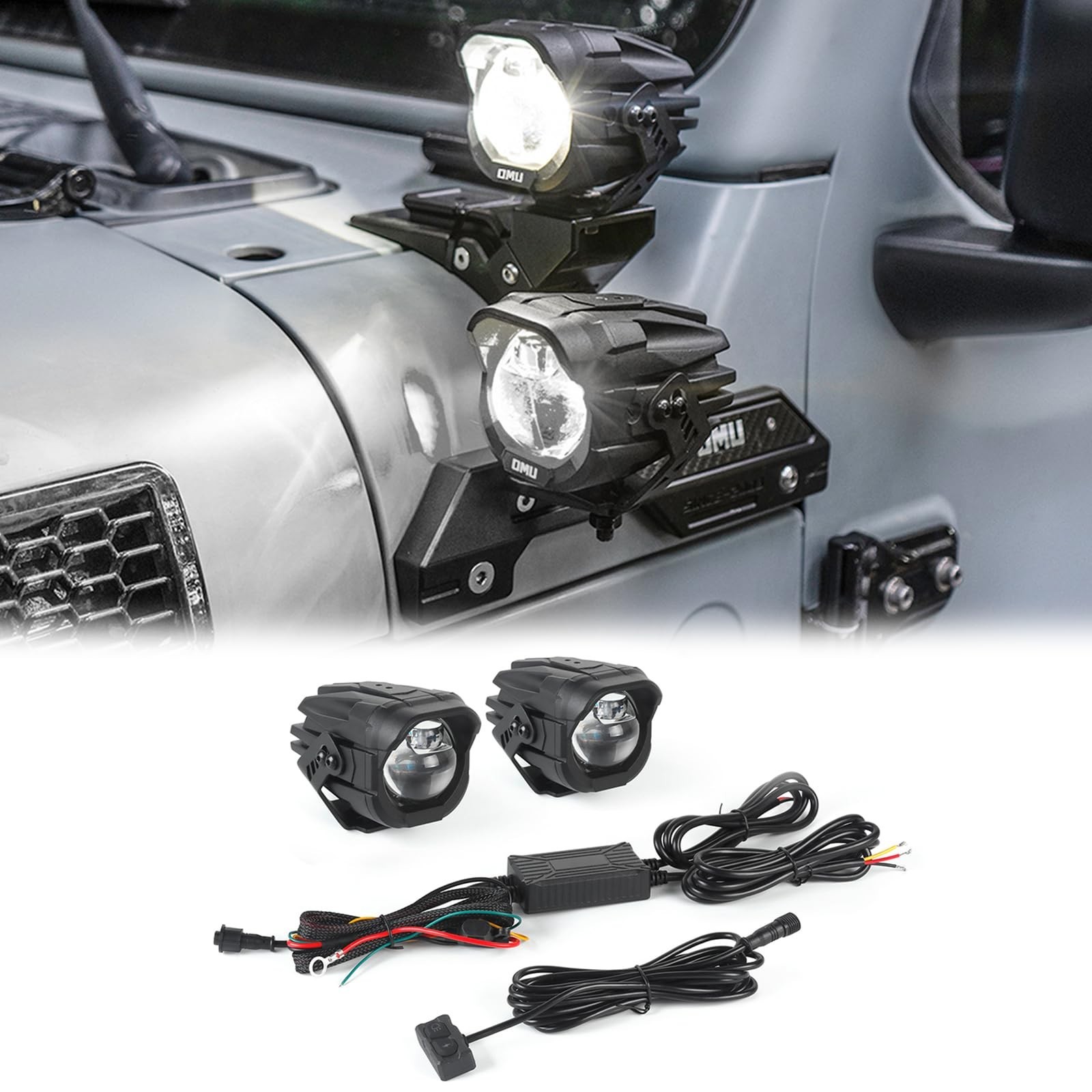 OMU Genesis Series Aluminum High Low Beam Switchable A-Pillar Spotlight Compa...