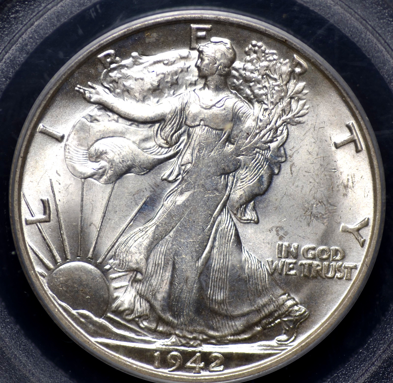 1942 S WALKING LIBERTY HALF DOLLAR PCGS MS 62 CORUSCATING HARD SILVER LUSTER,