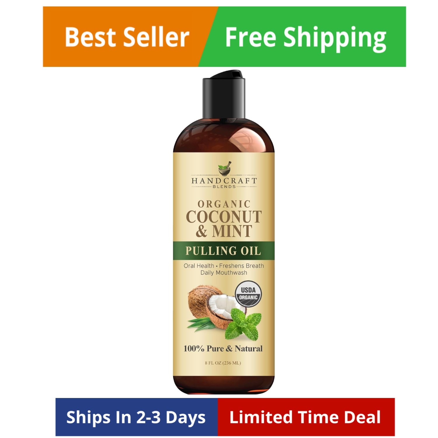 Coconut Oil Pulling for Teeth and Gums 8 Fl Oz Organic Handcraft Blends Fresh