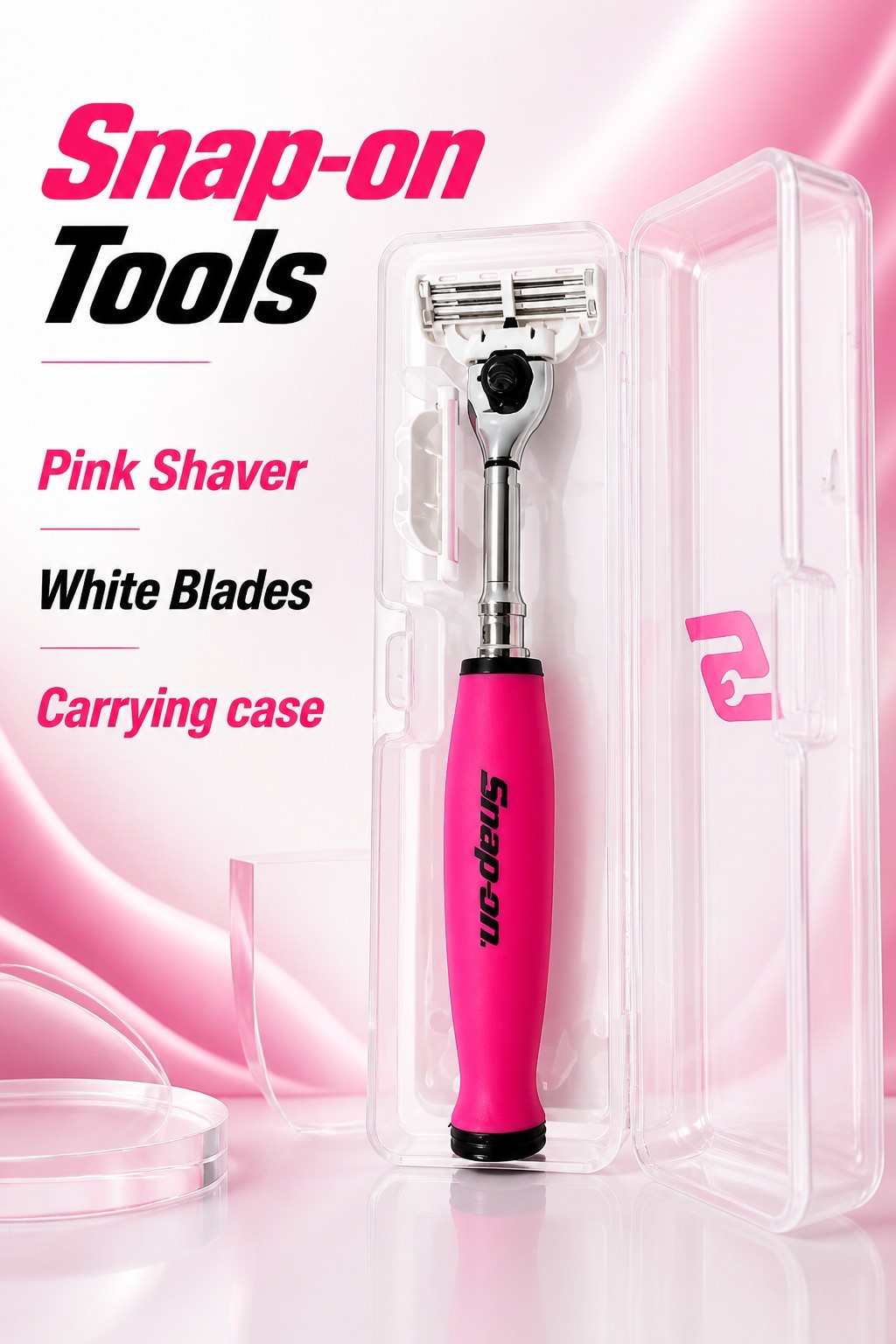 Snap On Tools three Blades Razor + extra blade + storage box SHAVER PINK NEW !!!