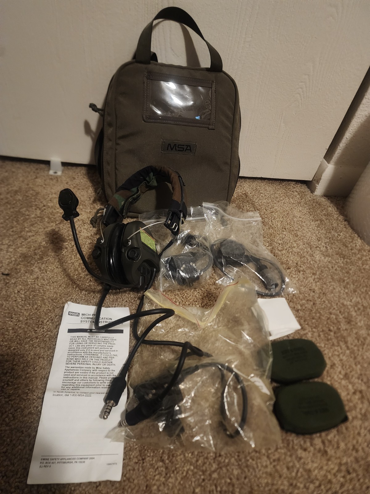 MSA MICH PRC Communication System - Never Used - with Case and Adapters