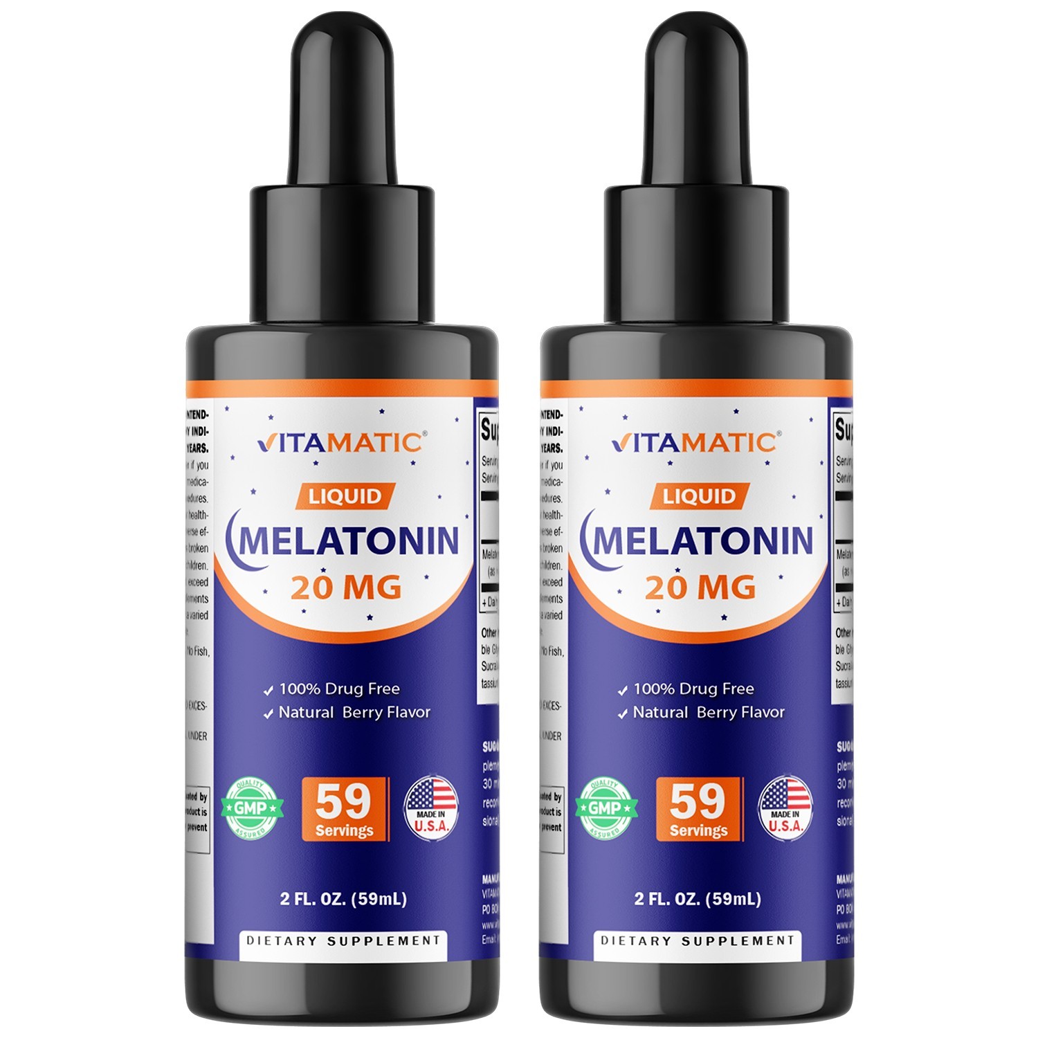 2 Packs - Vitamatic Melatonin 20mg Liquid Drops - 2 Fluid Ounce (59ml)