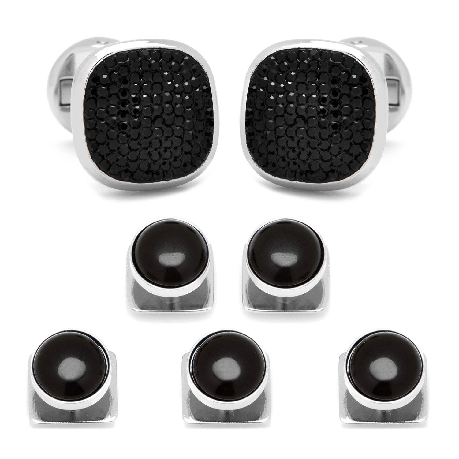 Mixed Pave Crystal and Onyx 5-Stud Set