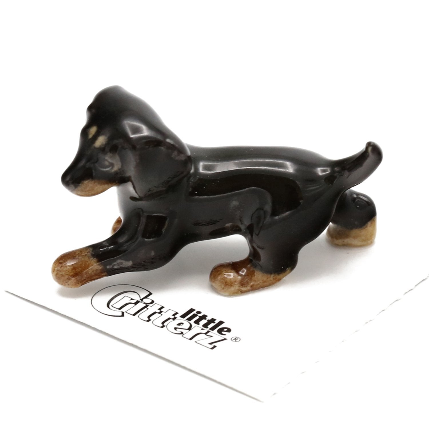 Little Critterz Black Dog - Dachshund "Caboose" - Miniature Porcelain Figurine