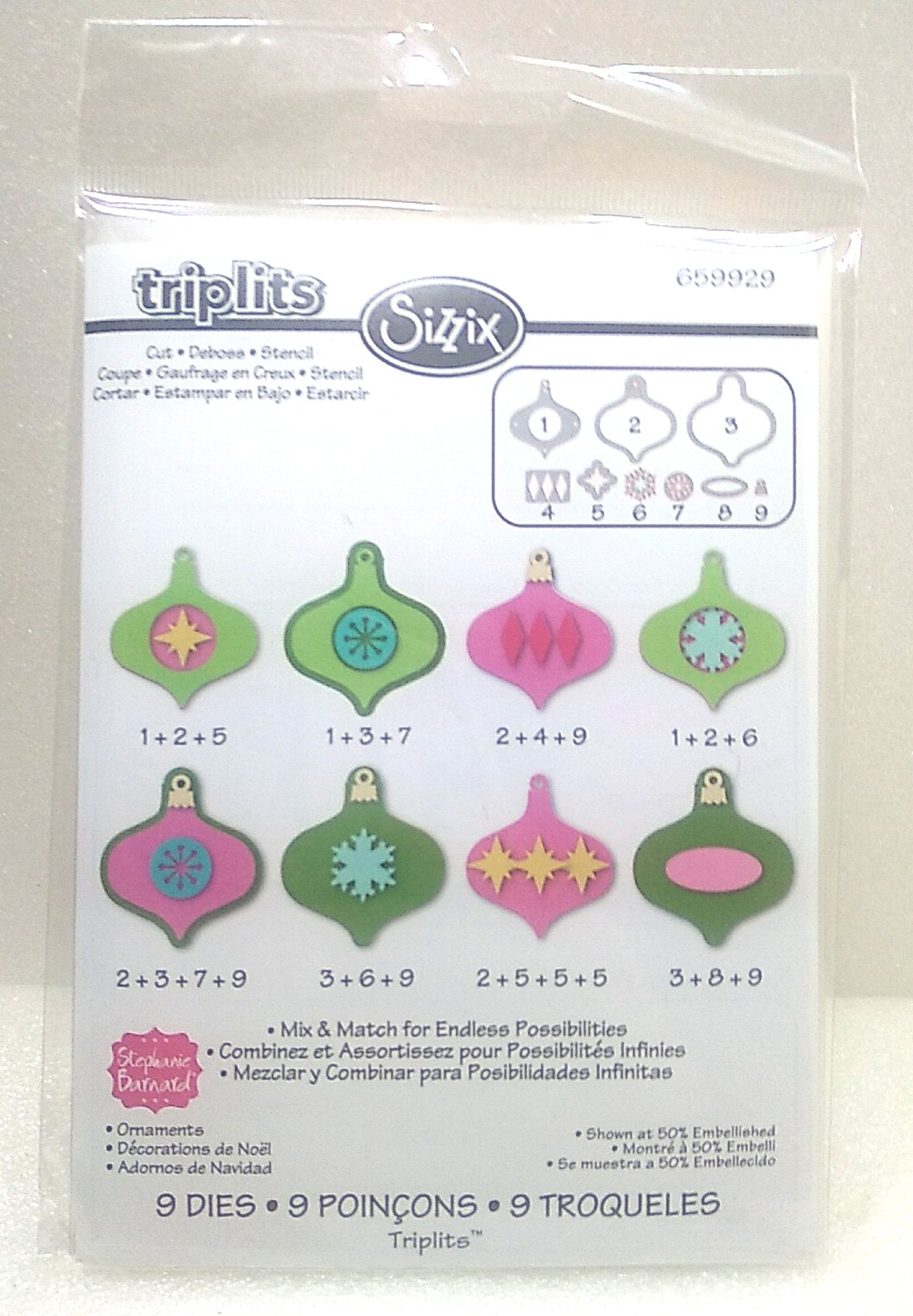 Sizzix ~ Triplits ~ 659929 ~ 'ORNAMENTS ~ Stephanie Bernard ~ 9 Dies