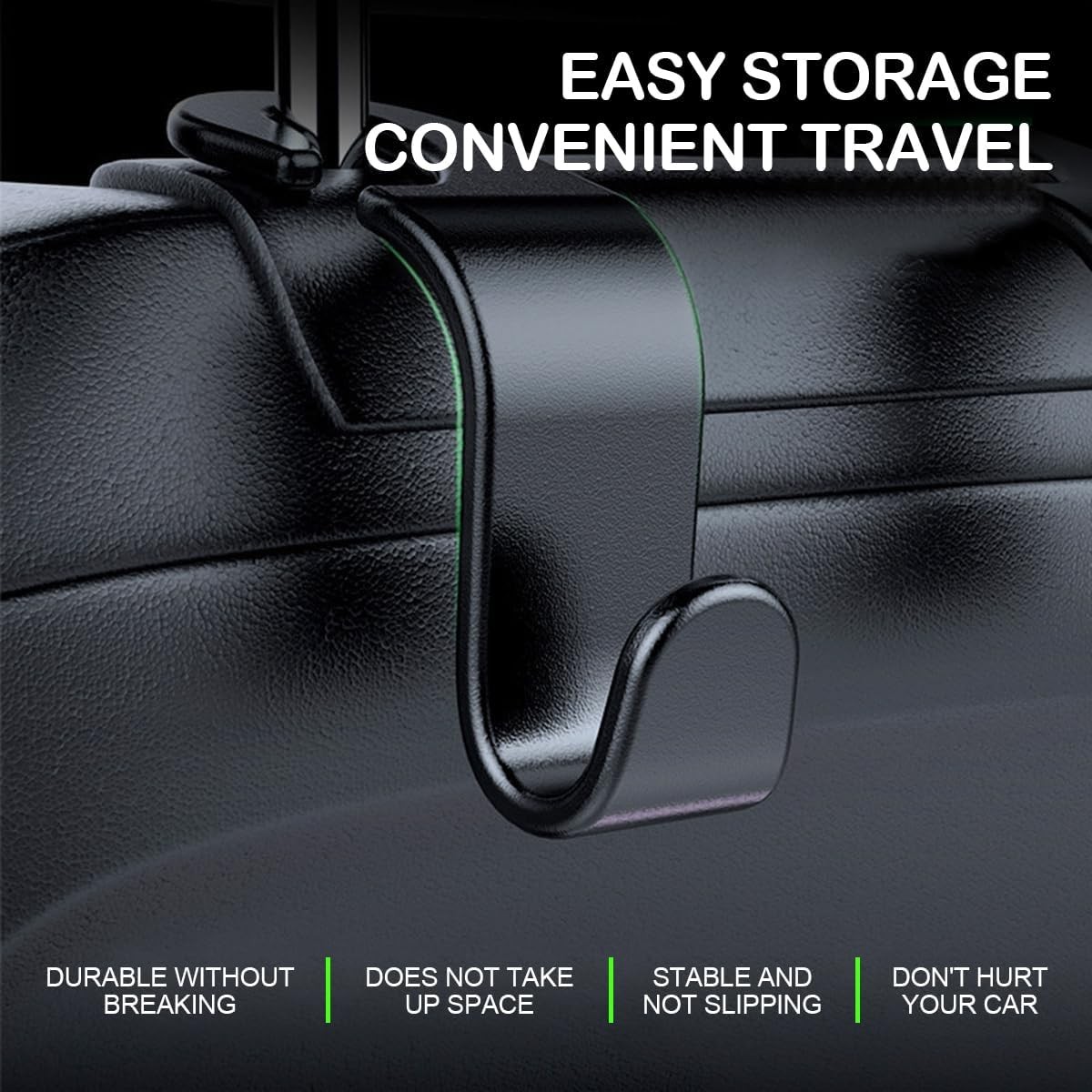 Car Seat Headrest Hook, 4 Pack Auto Seat Hanger Storage Organizer for Black