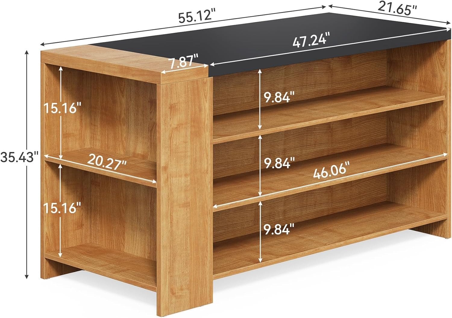 Modern 55" Kitchen Island with Storage & Large Worktop - Oak Finish