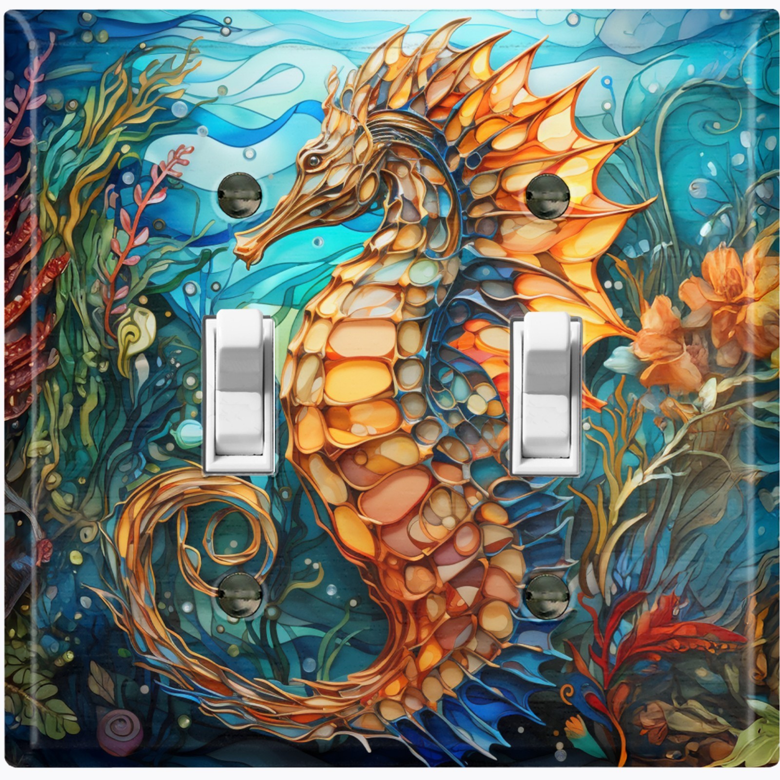 Metal Light Switch Outlet Cover Wall Plate Orange Seahorse Seaweed Ocean OCN126