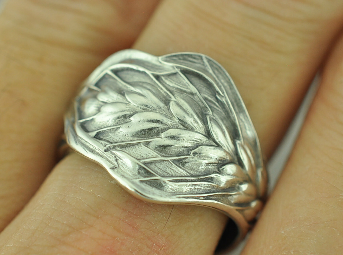 Solid 925 Sterling Silver Wheat Ear Floral Adjustable Spoon Ring