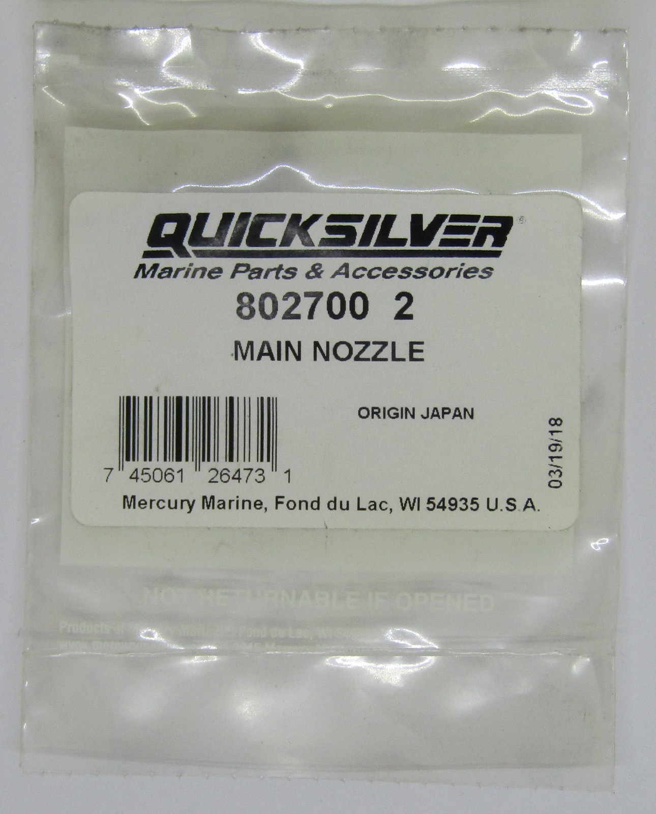 New Quicksilver Mercury Marine Boat OEM Main Nozzle Part No. 802700 2