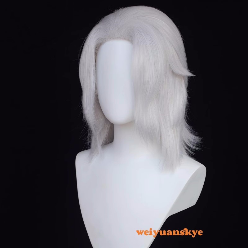 Final Fantasy FF14 Emet-Selch Cosplay Wig Halloween Accessories Unsex White Wig