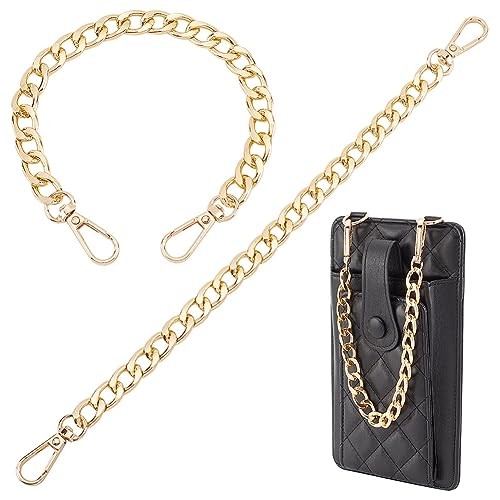 2pcs 12 Inch Golden Purse Chain, Purse Strap Flat 0.5 inch Wide Wallet Chain