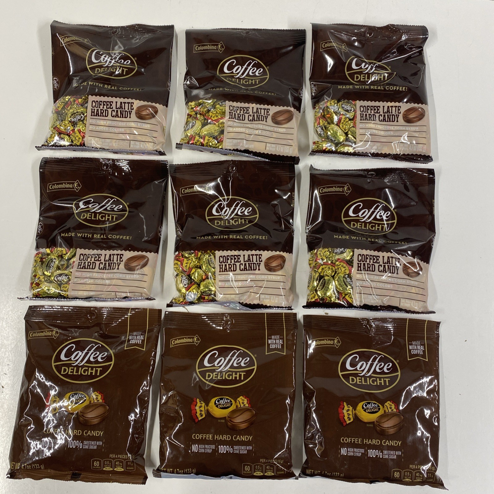 LOT x9 COLOMBINA Coffee Delight Latte Hard Candy 4.7 Oz Coffee Flavored *BB 7/26