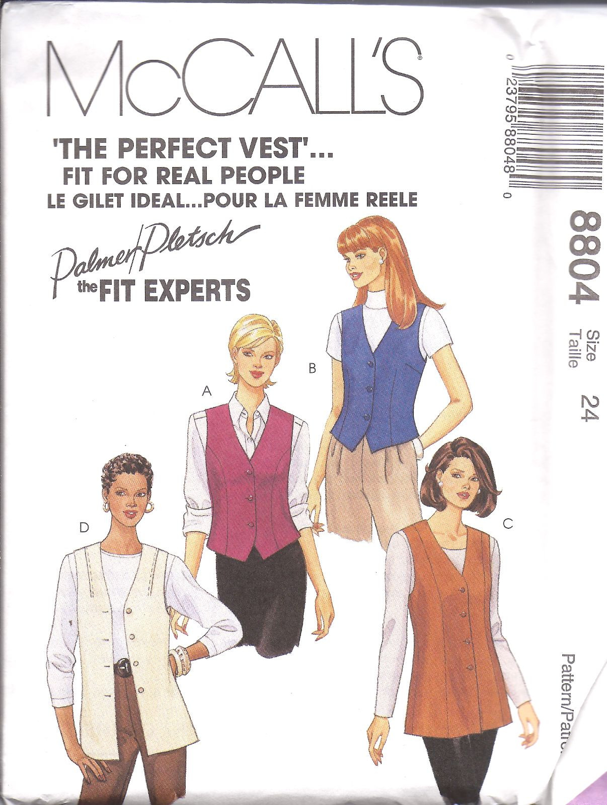 8804 Vintage McCalls SEWING Pattern Misses Vests UNCUT Palmer Pletsch Waistcoat