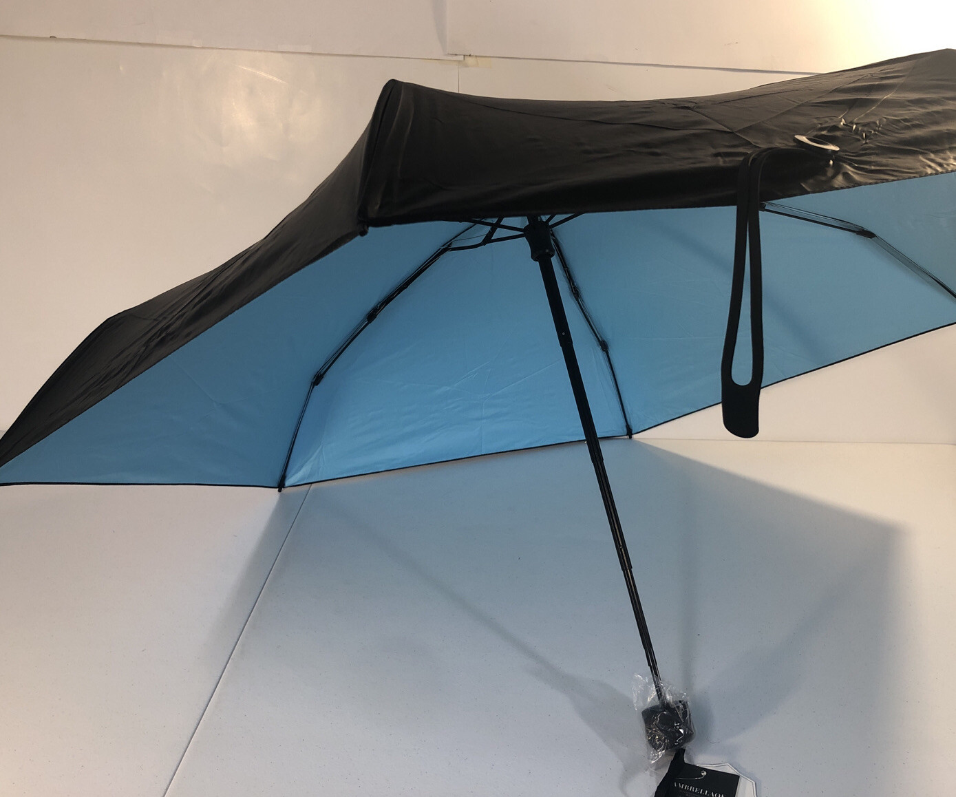 ambrellaOK Travel Compact Pongee Umbrella, 37" Black Blue with Carrying Case