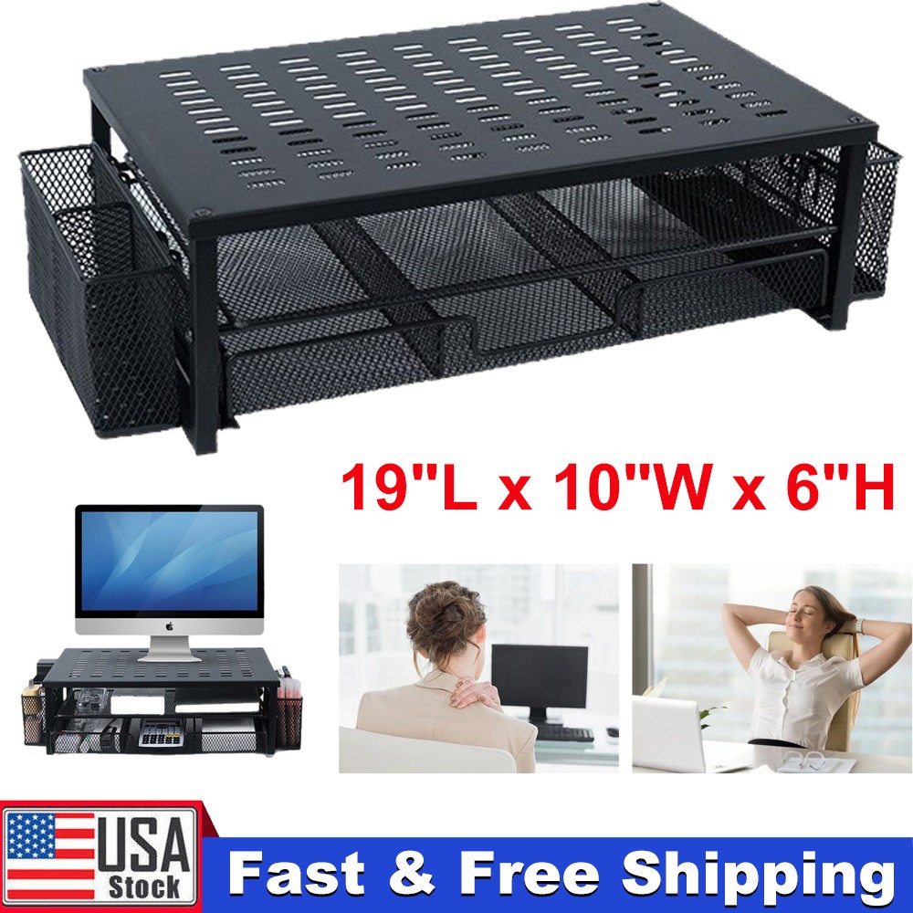 Metal Monitor Stand Monitor Riser Computer Desk Organizer with Drawer Pen Holder