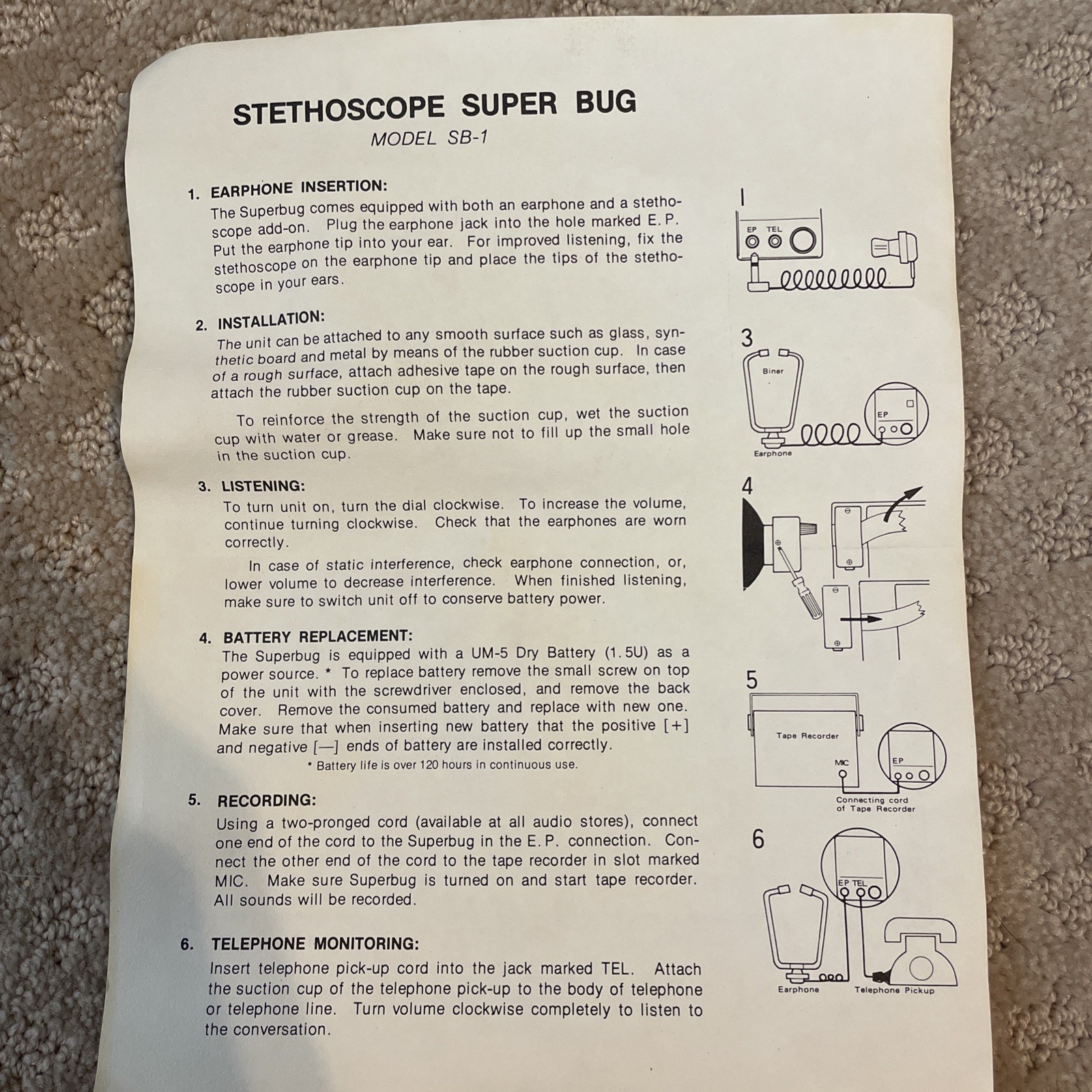 Vintage "RUBY" Stethoscope Super Bug With Box Model SB-1