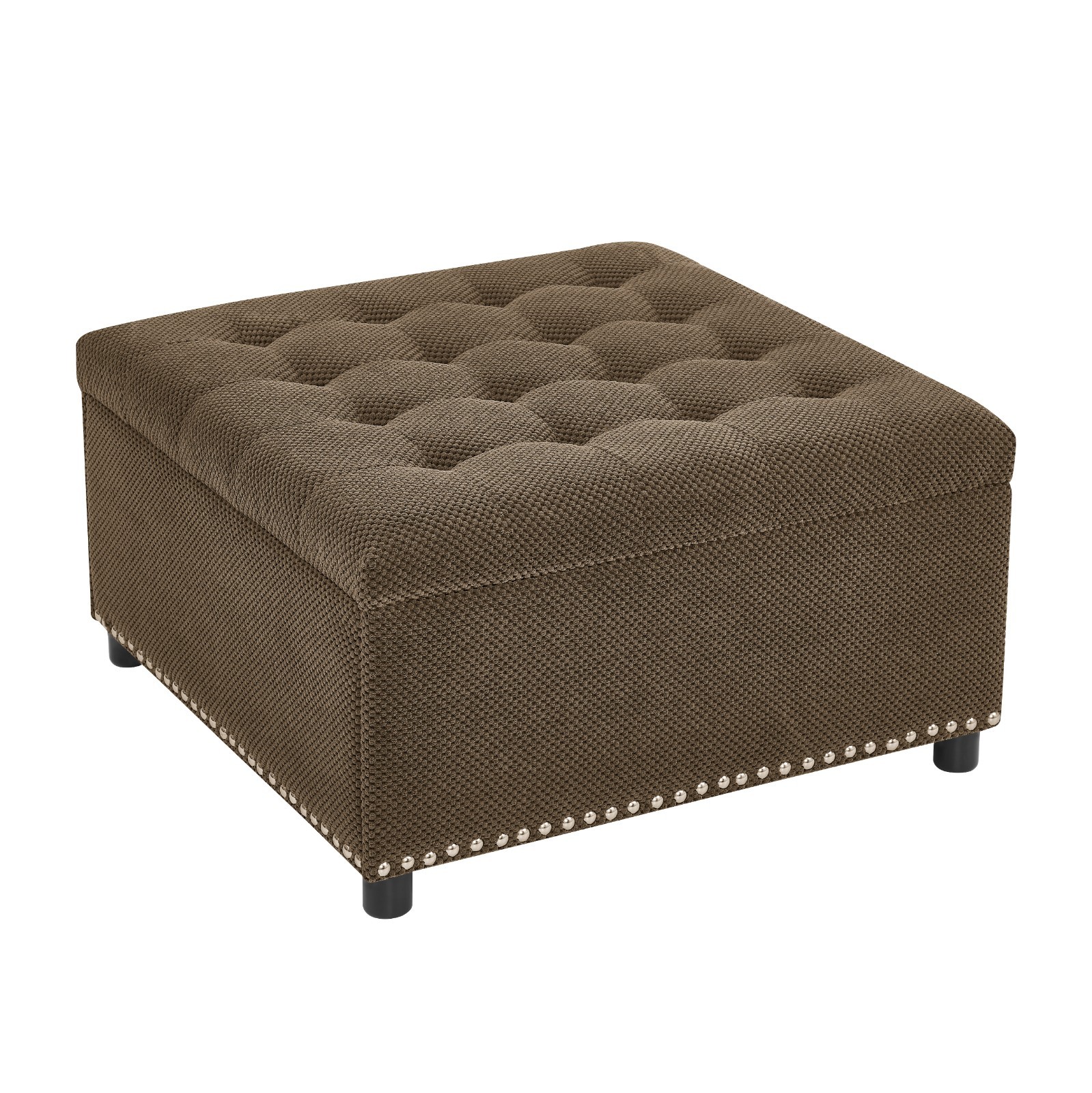 Tufted Storage Ottoman with Nailhead Trim Square Upholstered Coffee Table
