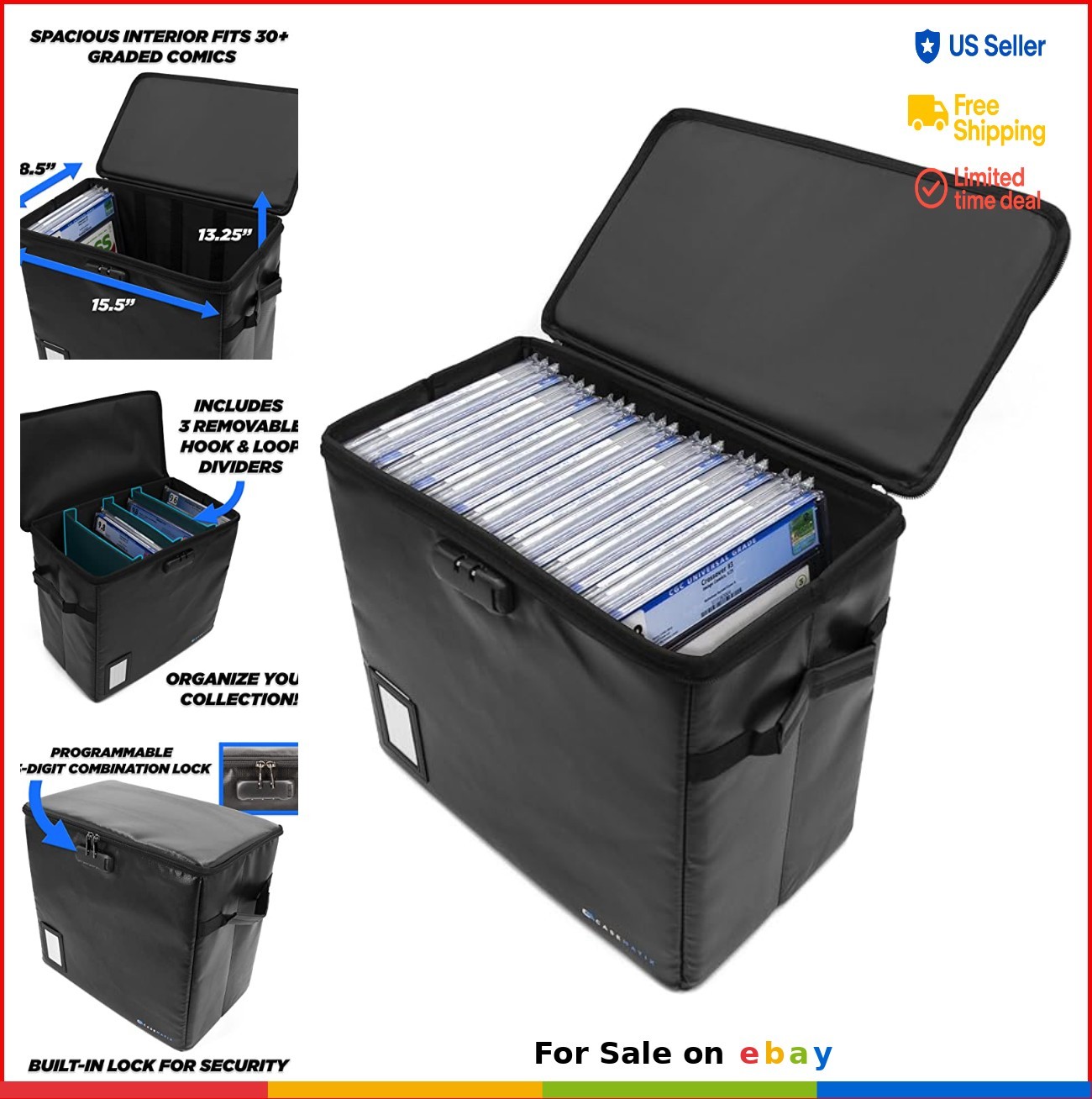 Graded Comic Book Storage Bin Fits 30 Slabs Fire Resistant Lockable Dividers