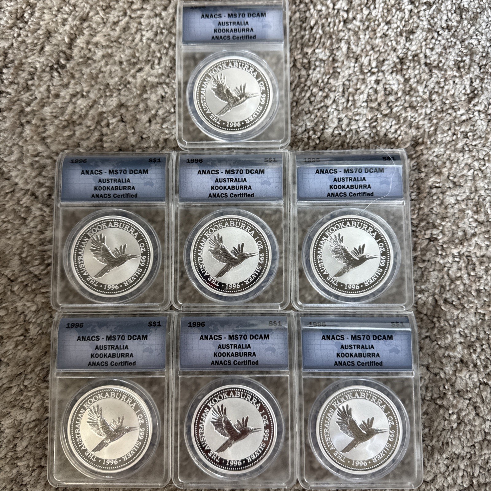 1996 Australia Kookaburra $1 1oz .999 Silver Coin ANACS MS70 DCAM - 7 Available