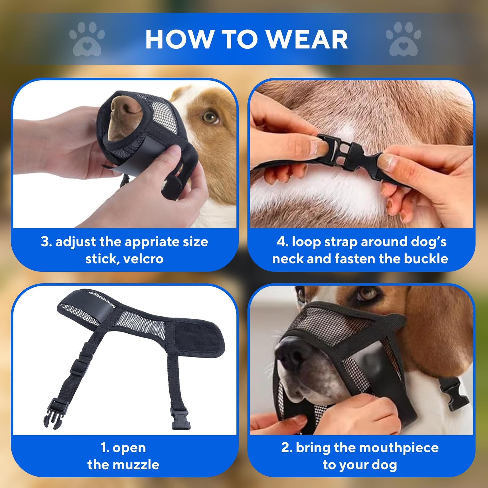 Dog Muzzle For Large Dogs Breathable Air Mesh Adjustable Prevent Biting Chew