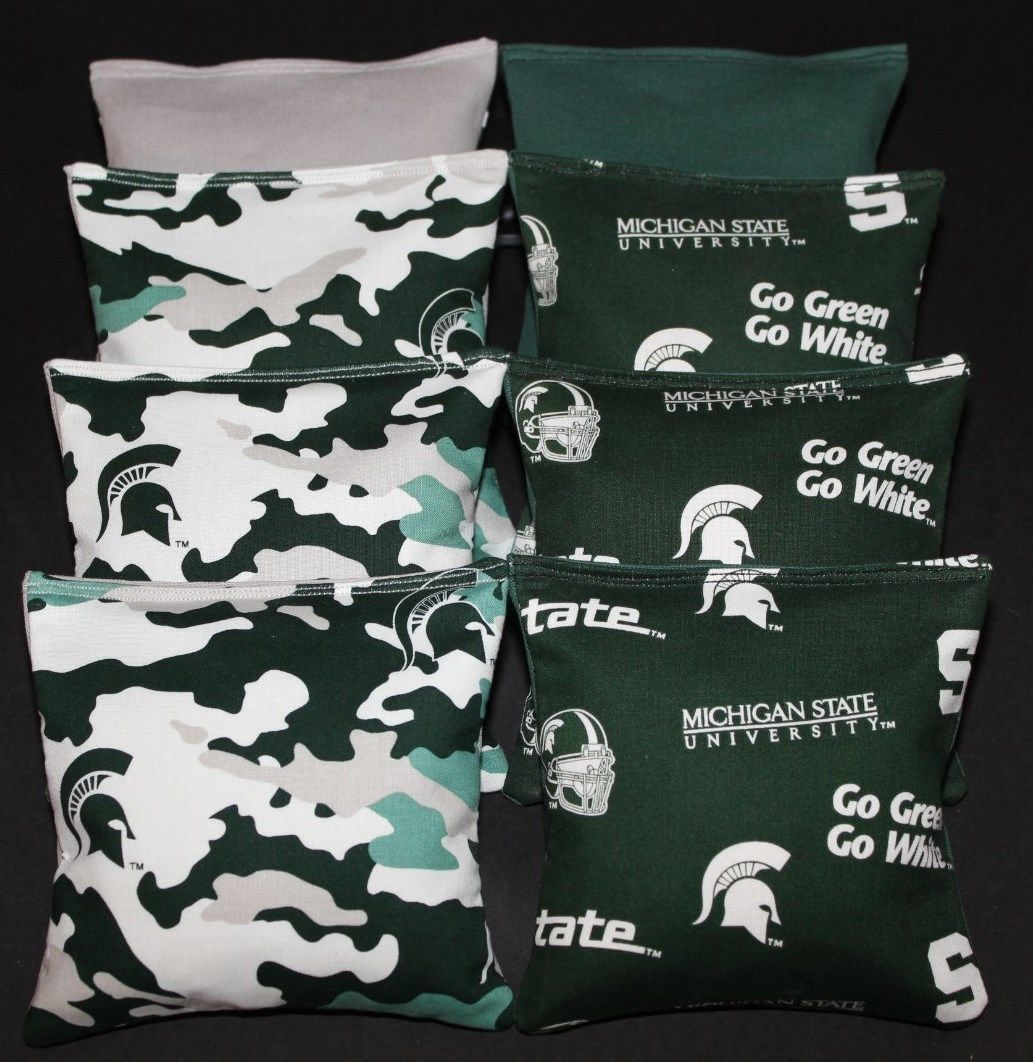 8 All Weather CORNHOLE BEANBAGS made w MICHIGAN STATE University Fabric