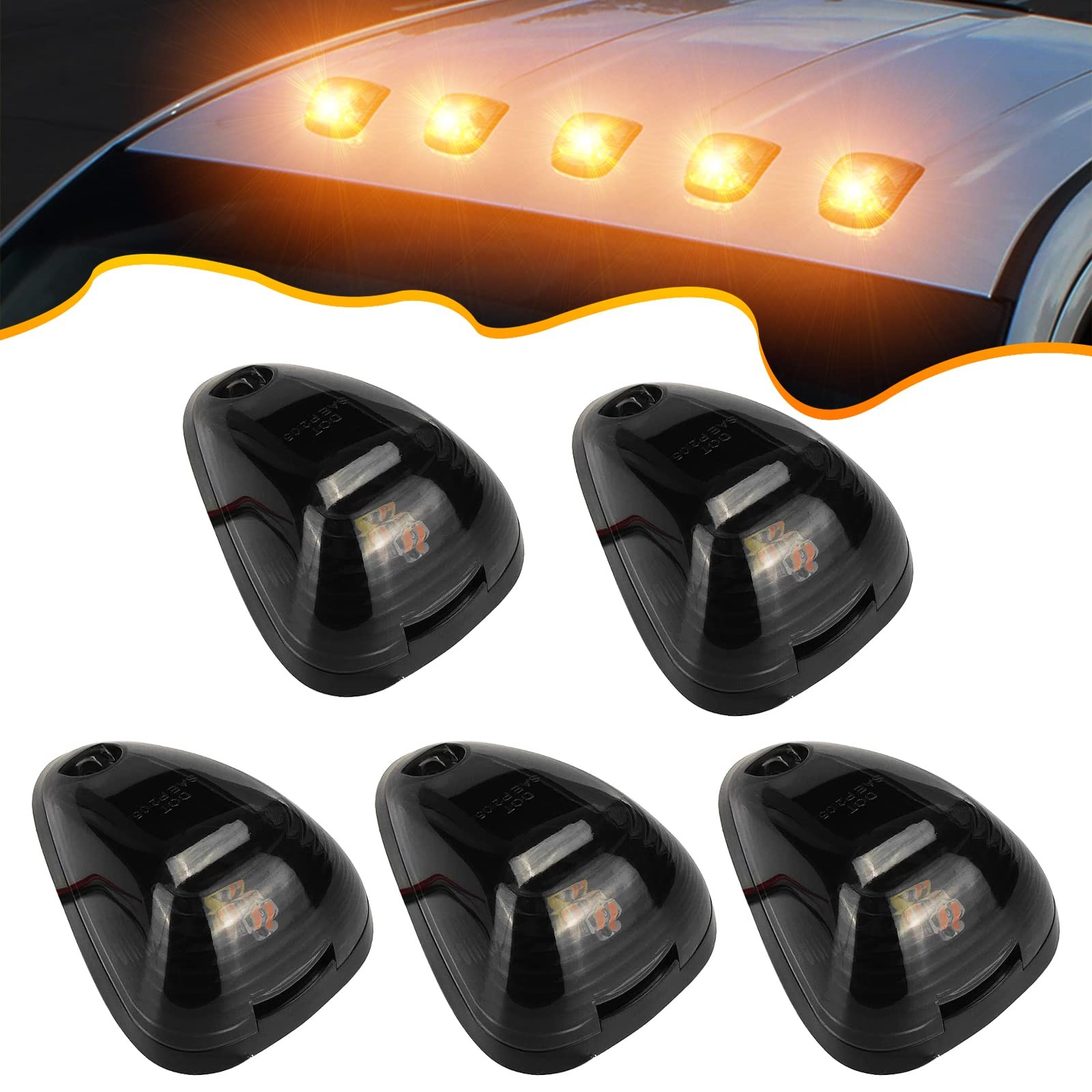 PSEQT Car Roof Marker Lights 10 LED Smoked Amber Clearance Running Lights for F2