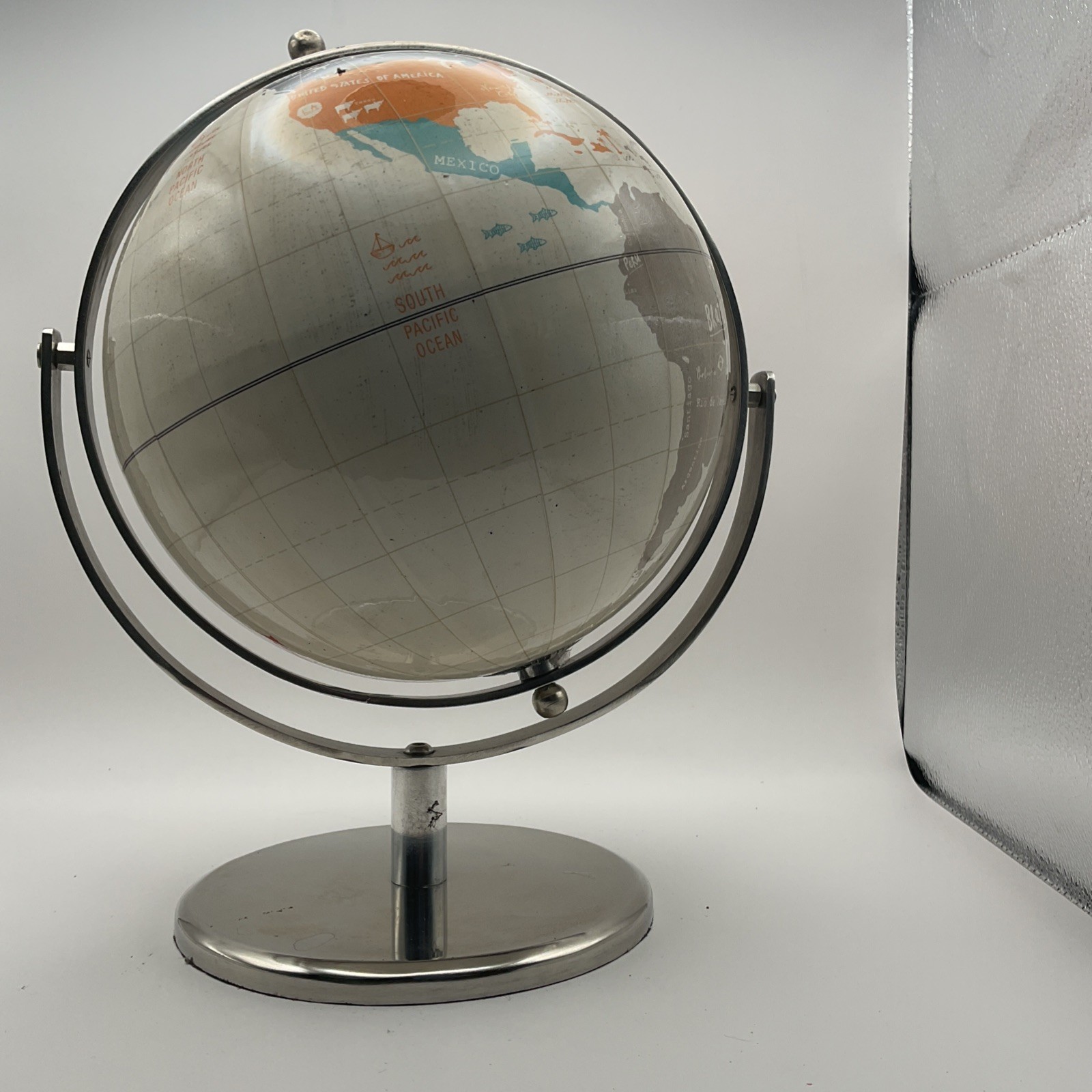 Table Top Desk Globe White Background Nice Spins Brushed Nickel