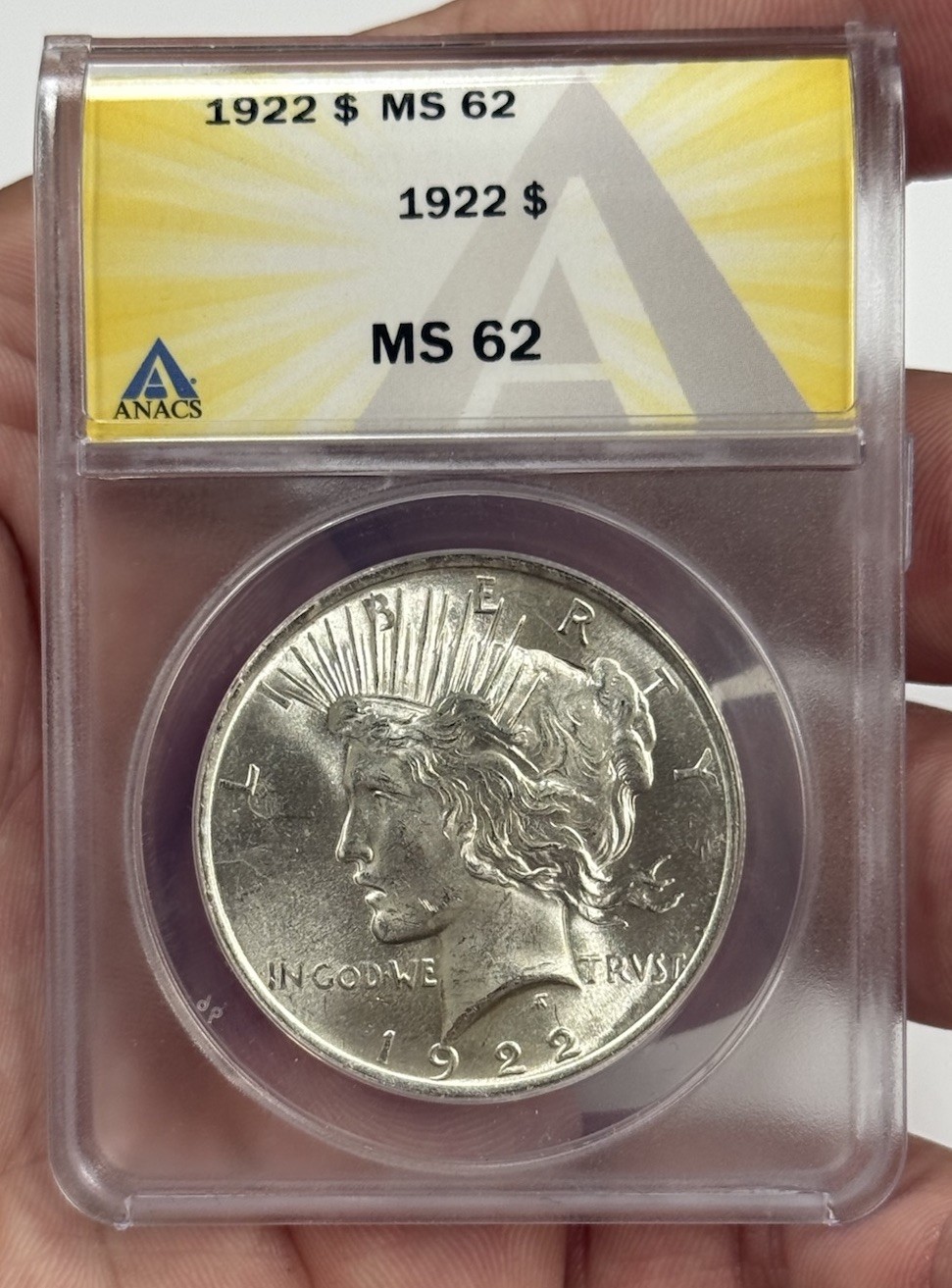 1922–P U.S. PEACE SILVER DOLLAR MS 62 - ANACS GRADED #2376