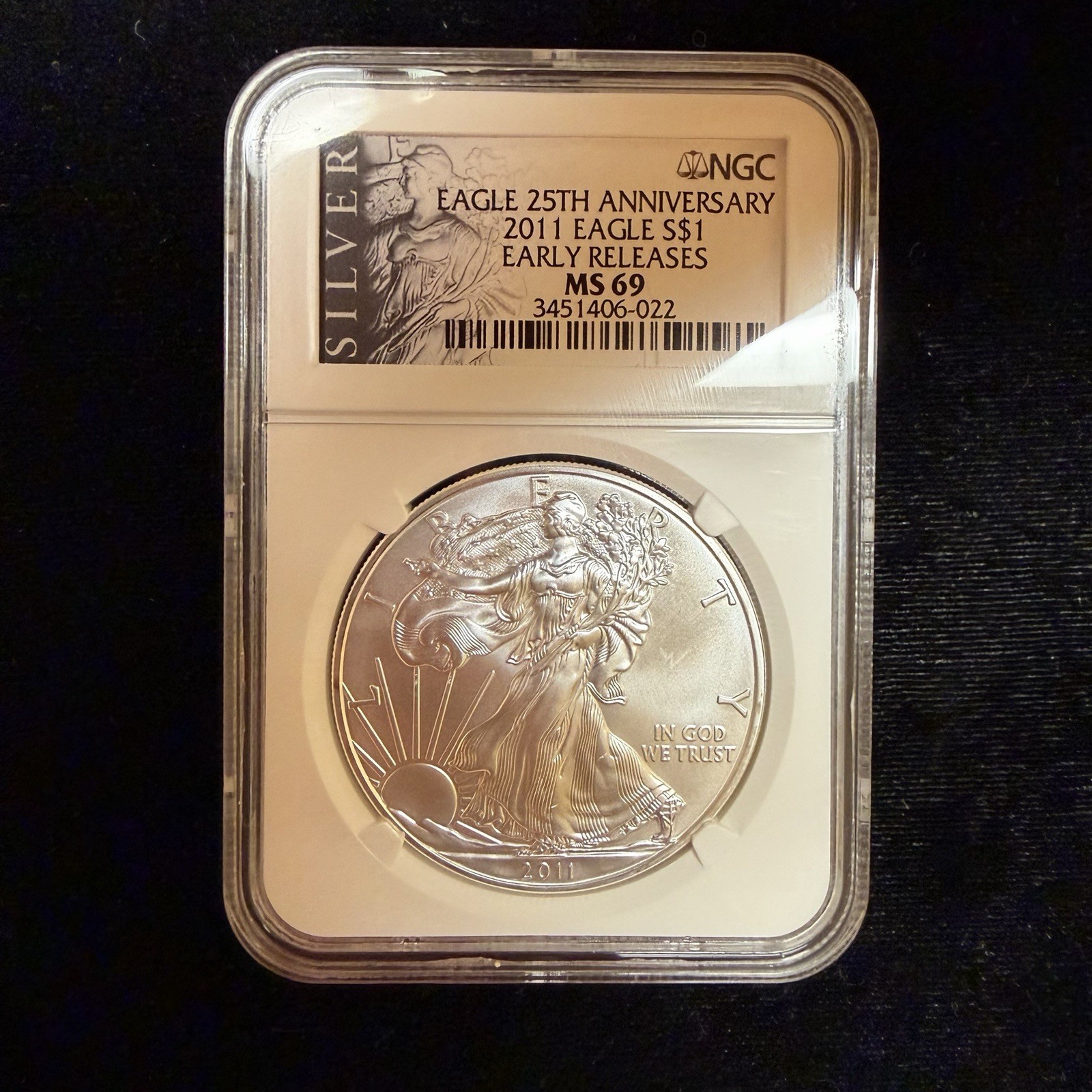 2011 EAGLE S$1 EARLY RELEASES NGC MS69 25TH ANNIVERSARY 1 OZ SILVER