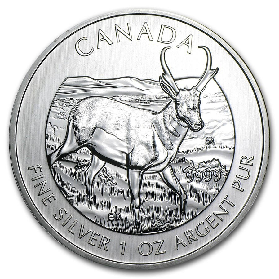 2013 Canada Silver Pronghorn Antelope .9999 Fine 1 oz $5 Canadian Wildlife Coin