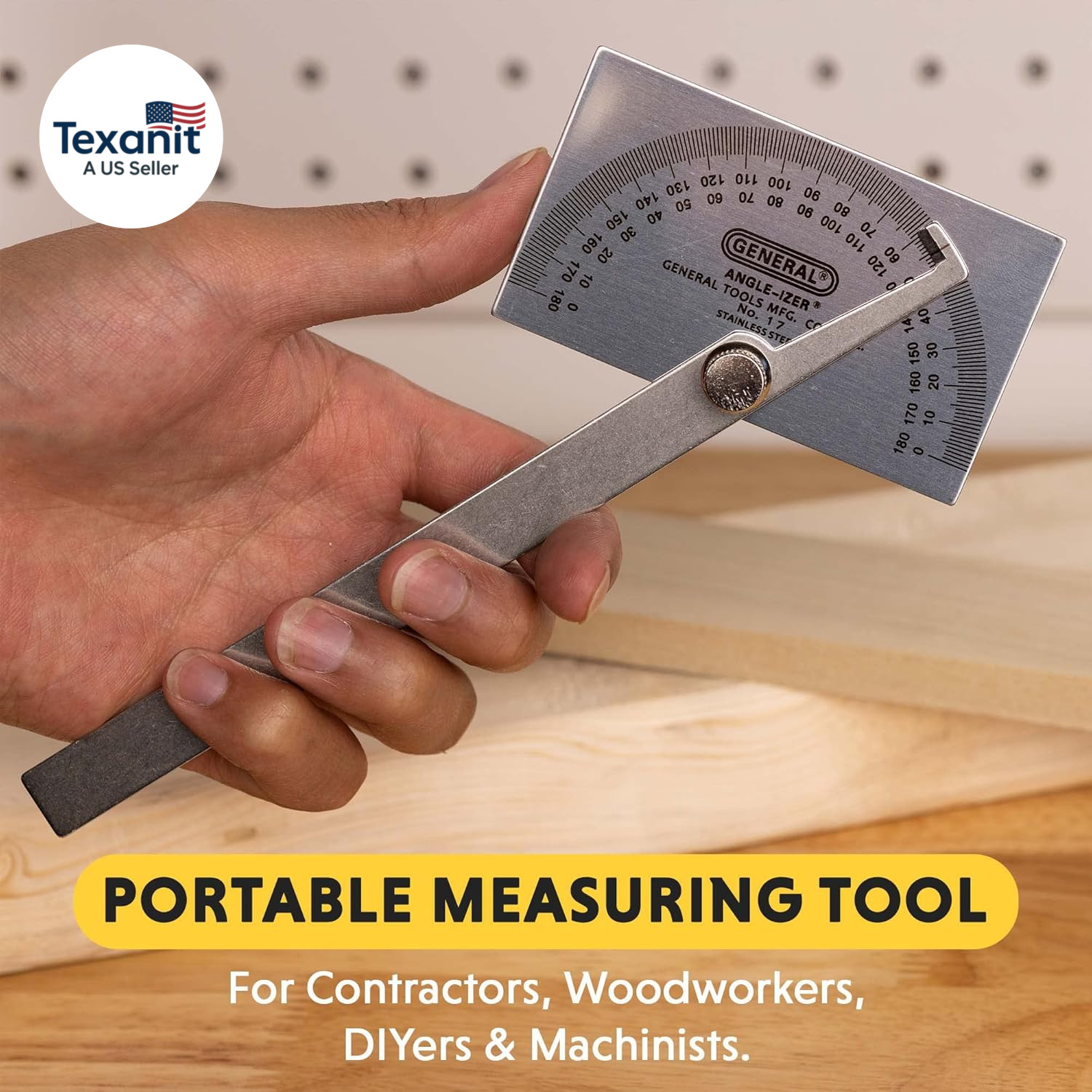 Angle Protractor #17 Stainless Steel Square Head - Measuring Tool for Carpenters