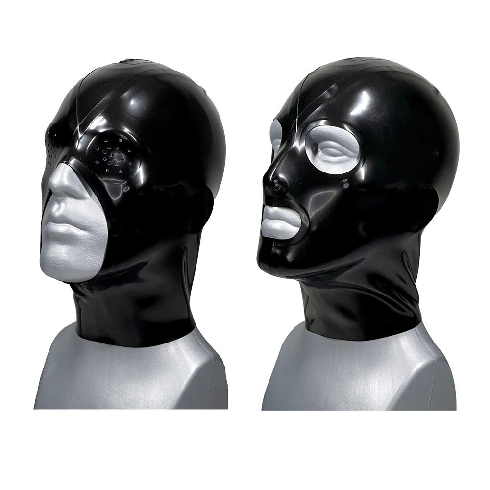 Latex Hood Back Zipper Rubber Mask Open Mouth & Nose Eyes Fetish Cosplay Party