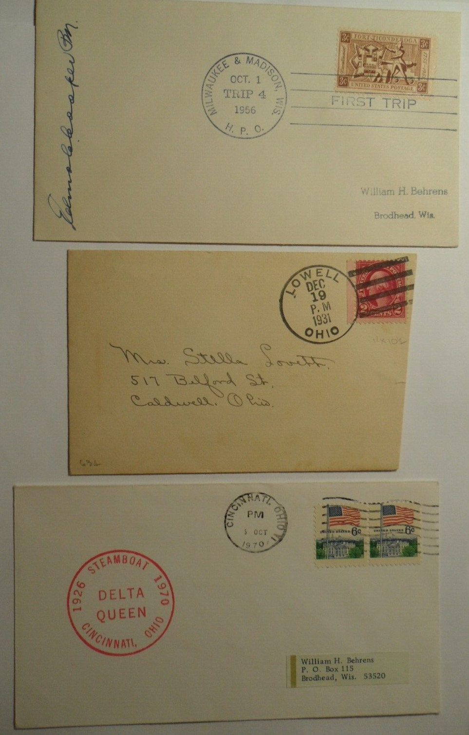 STAMPMART : USA 3 DIFFERENT 1931 1956 & 1970 FIRST TRIP DELTA QUEEN EVENT COVER