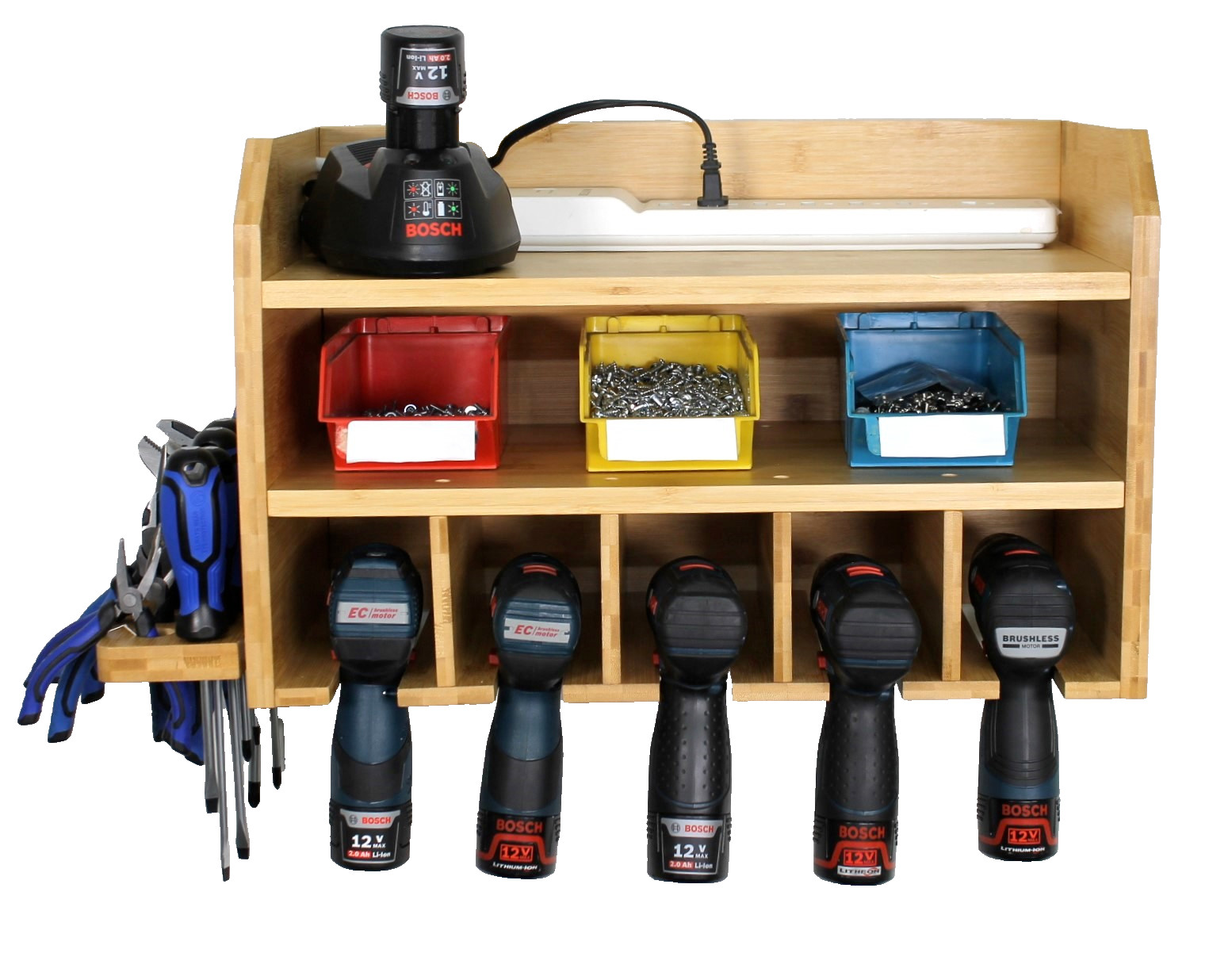 DupliM Bamboo Wall-Mounted Power Tool Organizer & Storage Rack - FSC- Certified