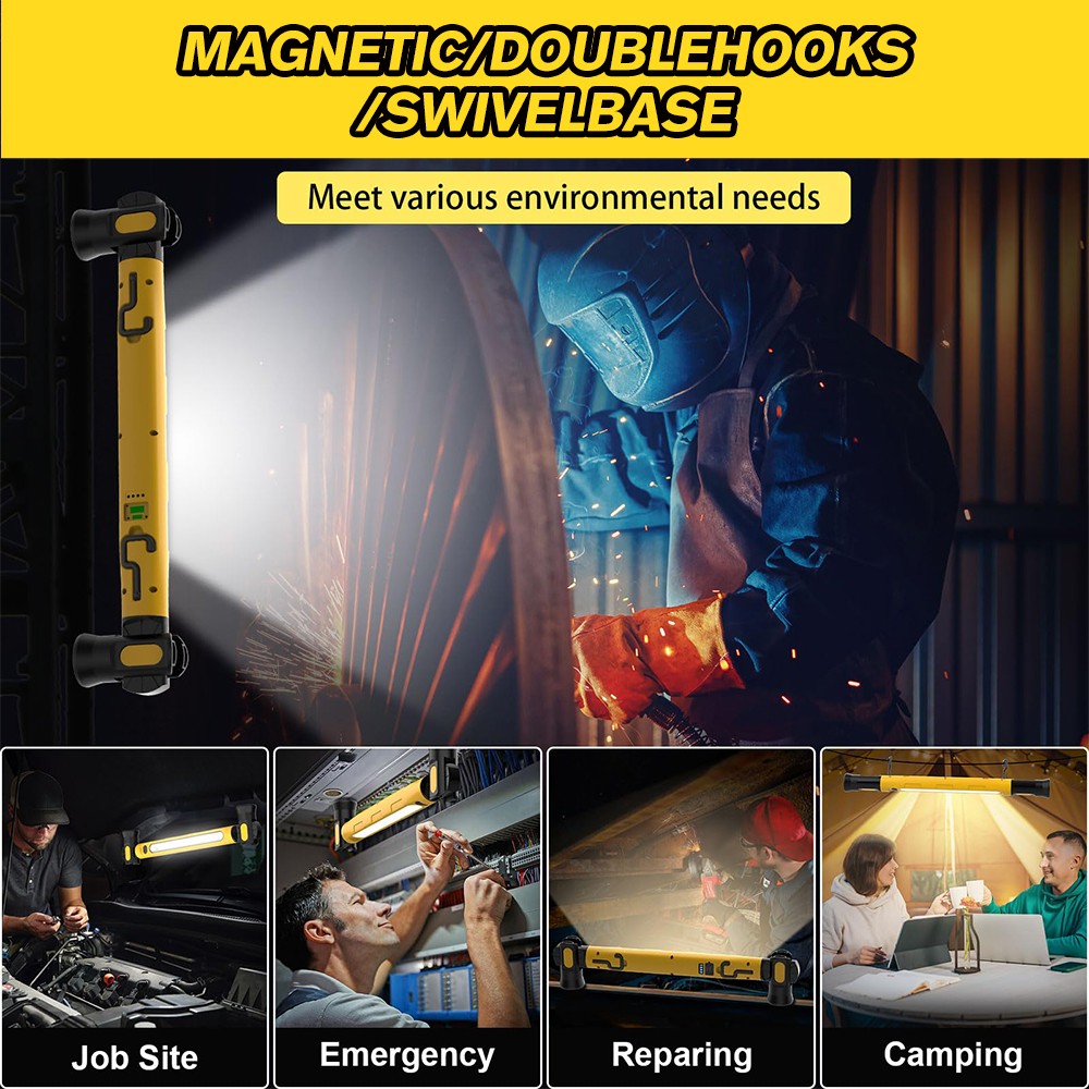 Under Hood Work Light Bar 2PACK LED Magnetic Light Bar with Hooks Rechargeable