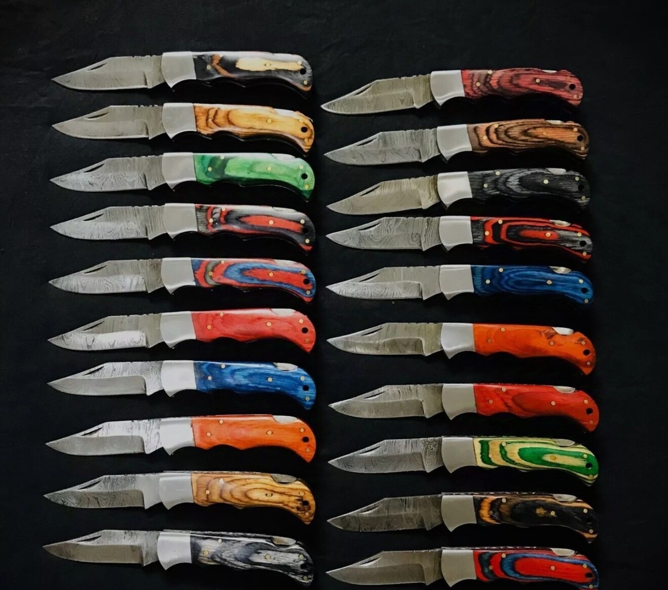 LOT of 20 pcs Damascus Steel Hunting Folding knife, Pocket Knives w/ Sheath(BKC)