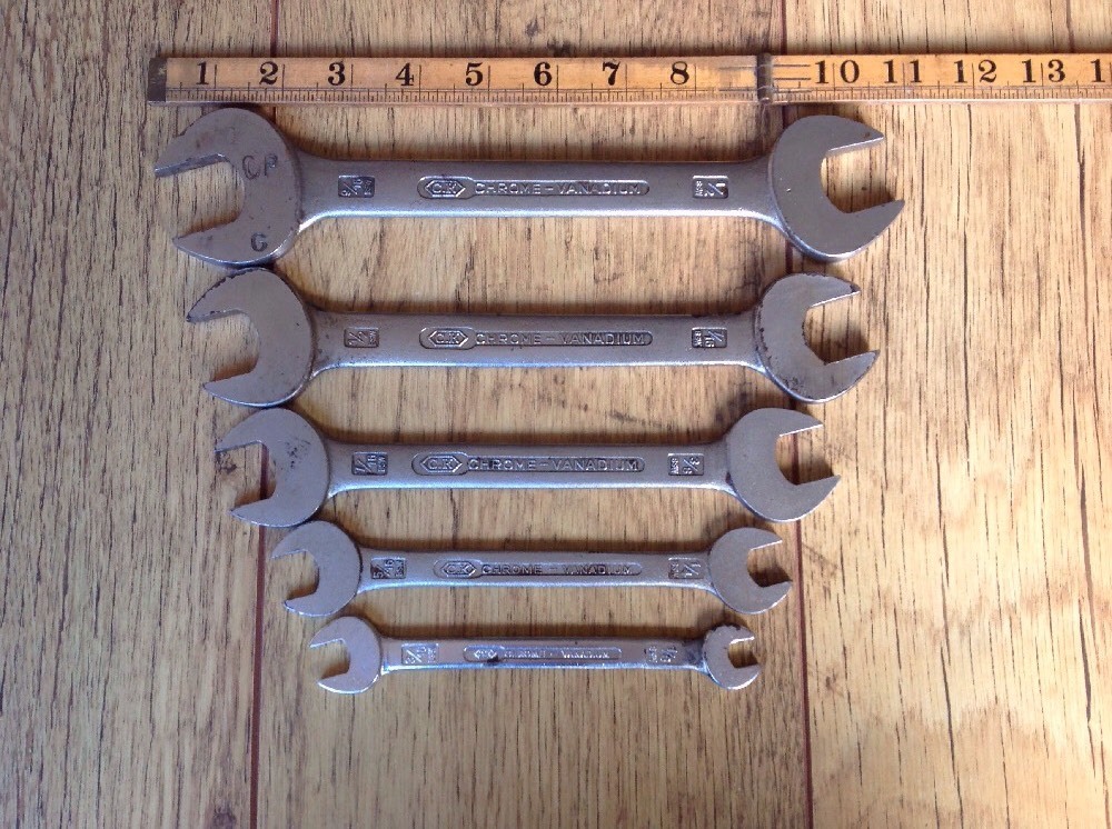 5 Vintage C.K Whitworth Spanners 9/16"W to 1/8"W.