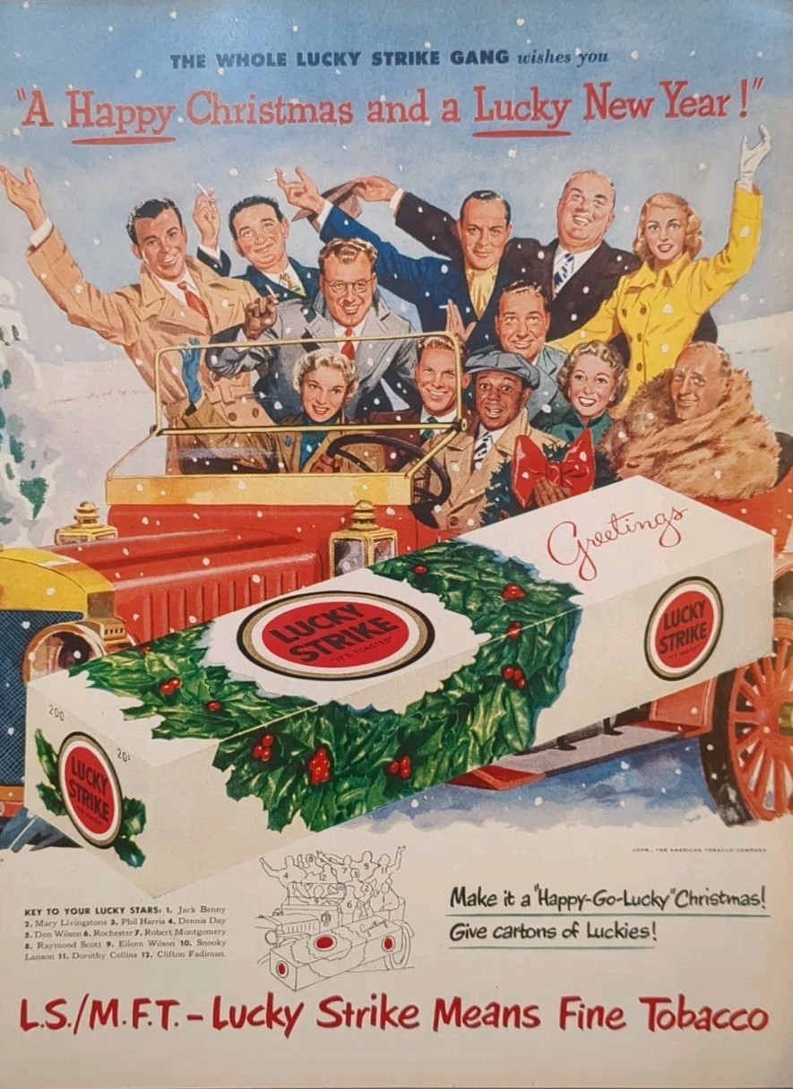 1950 Merry Christmas & Happy New Year Lucky Strike Cigarette Print Ad