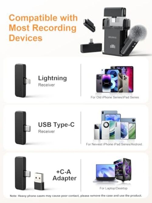 Wireless Lavalier Microphone for iPhone/Android/Laptop with Magnetic Wind