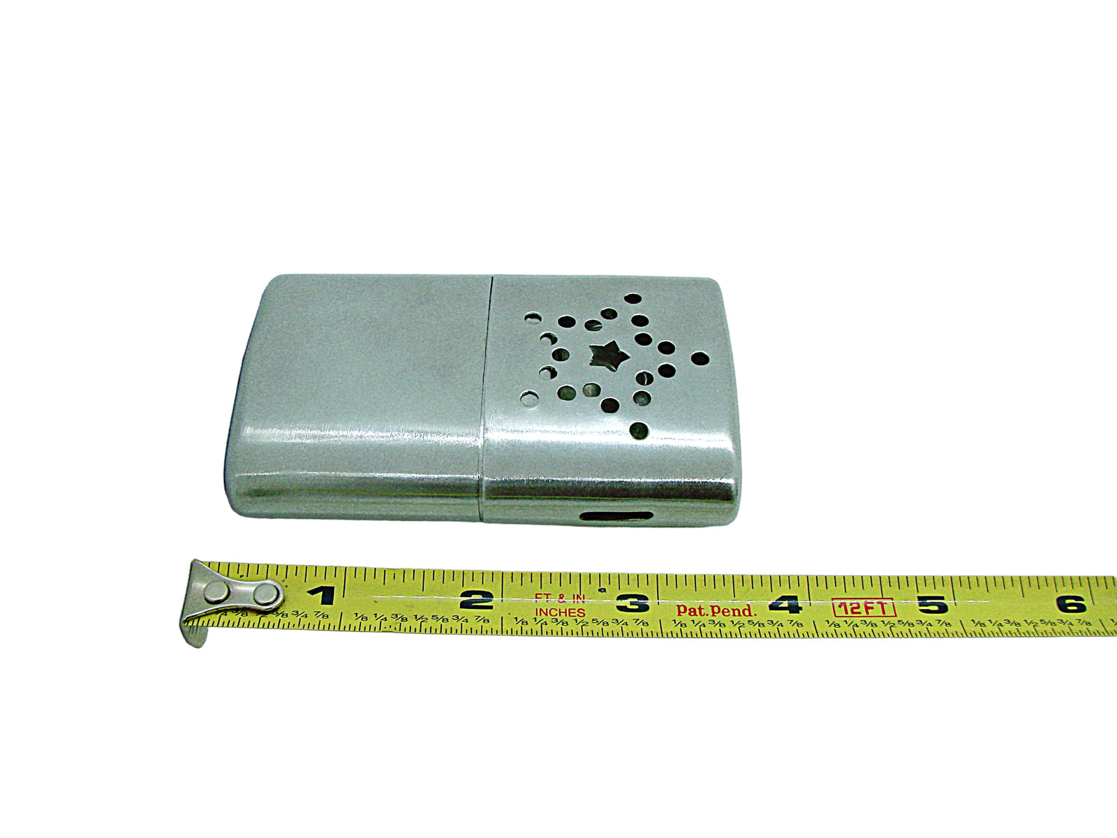 Platinum Hand Warmer Silver Tone Standard Star Design Pocket Size Reusable ~3x2"
