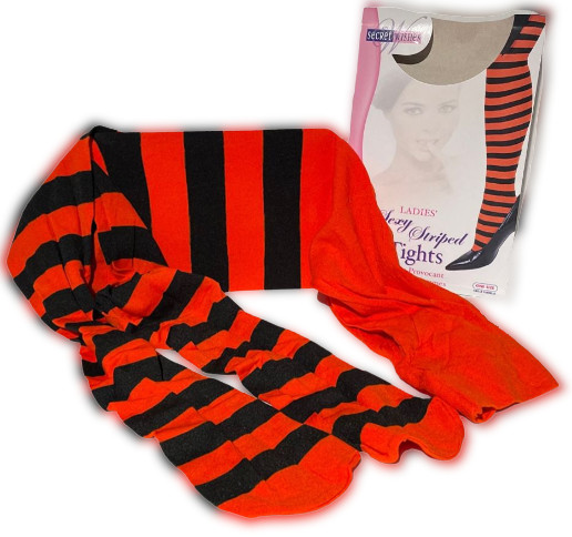 SEXY ORANGE & BLACK TIGHTS Halloween Costume Stockings Clown Ladies Witch Circus
