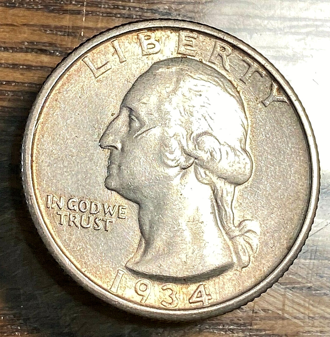 1934 Heavy Motto Washington Quarter Nice Very Choice AU Below Greysheet! CHRC