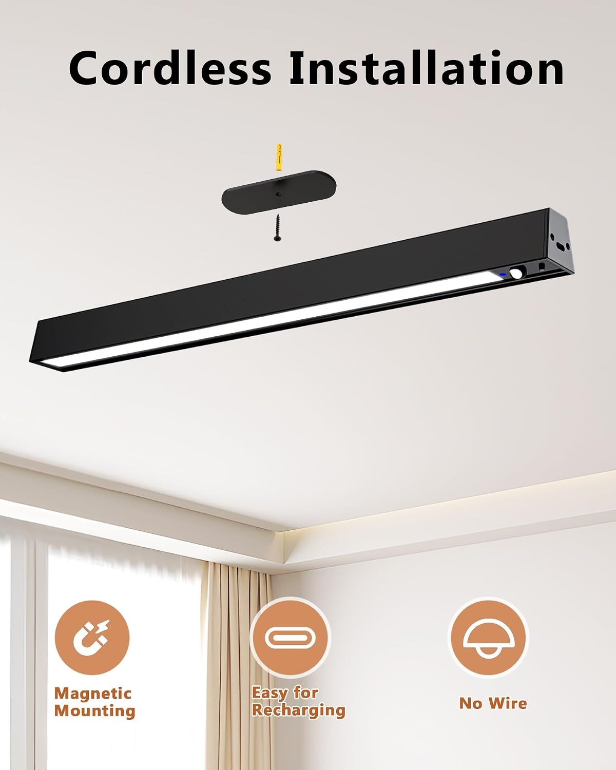Rechargeable Motion Sensor Ceiling Light, Full Metal Battery Powered LED Closet