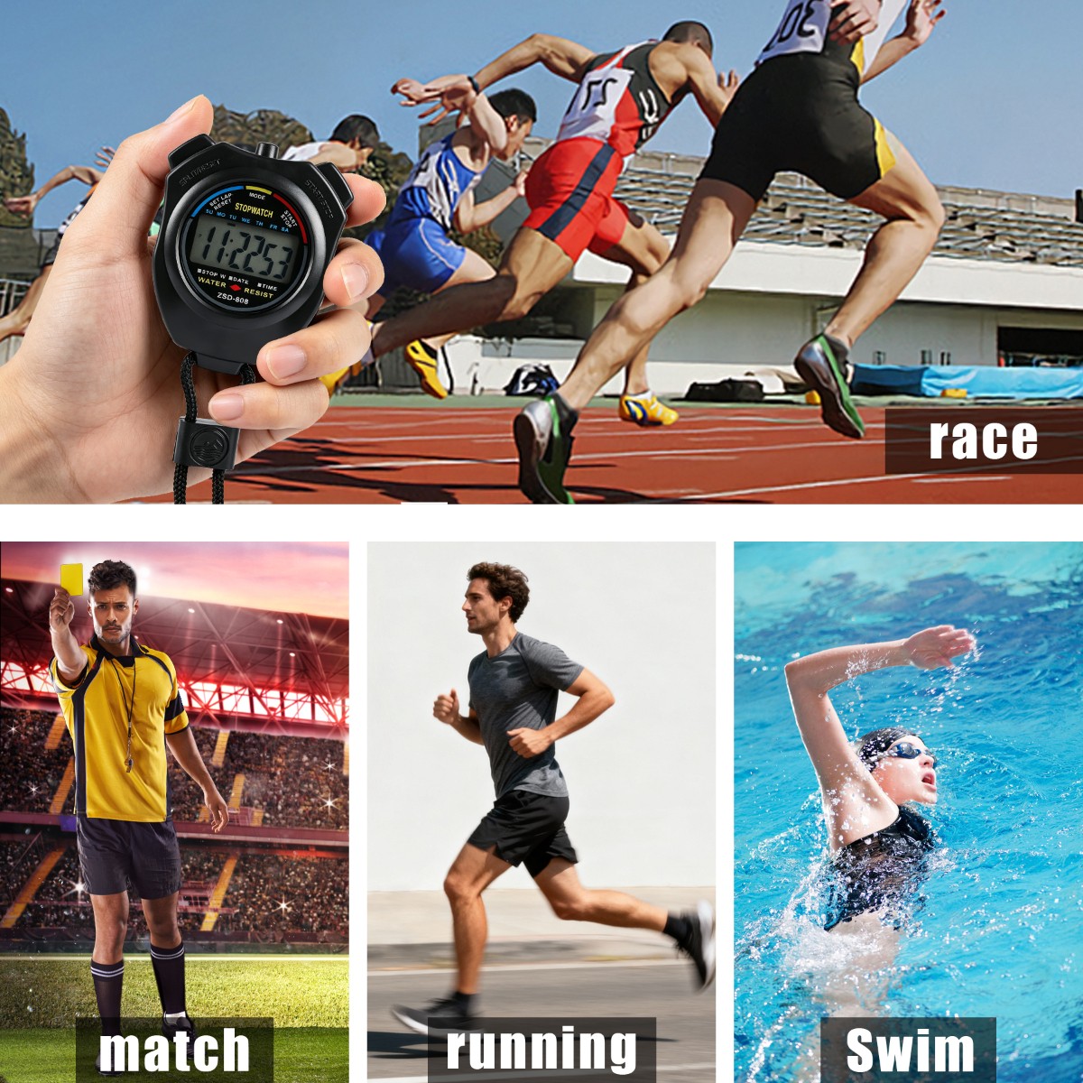 2x Multi-Function Electronic Digital Sport Stopwatch Timer, Large Display & Date
