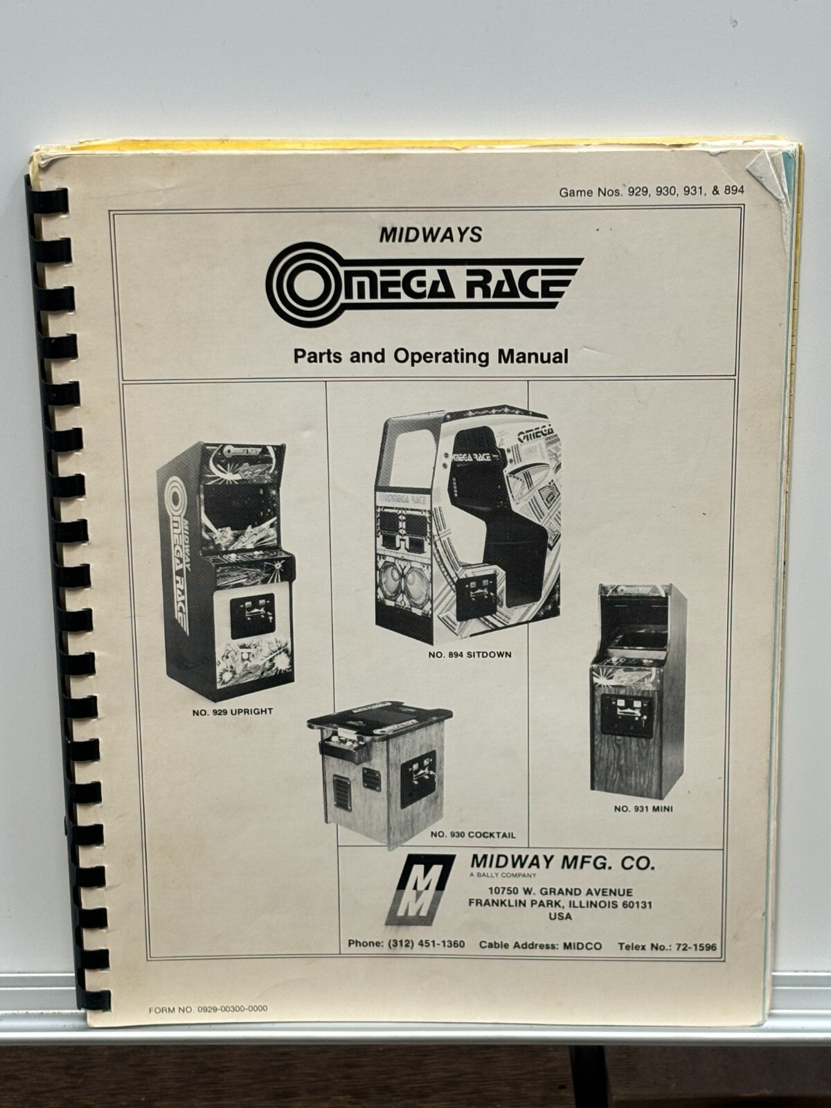 ORIGINAL-MIDWAY-OMEGA RACE-PARTS AND OPERATING MANUAL
